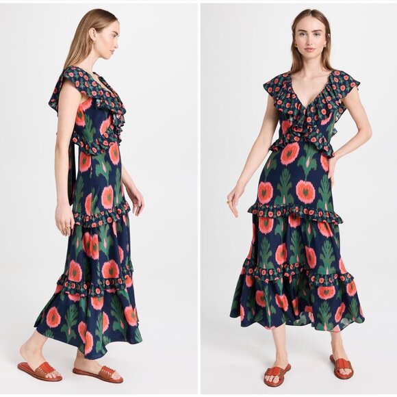 Figue Valerie Silk Dress in Hanging Flower Midnight Navy 4 - Picture 7 of 8